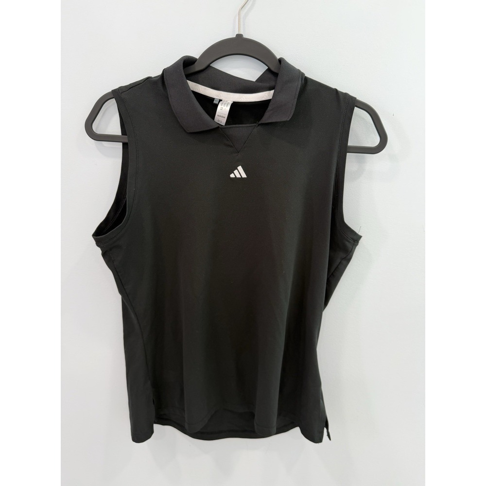 Adidas Women's Twistknit Sleeveless Polo Shirt Black Textured Golf M Preppy